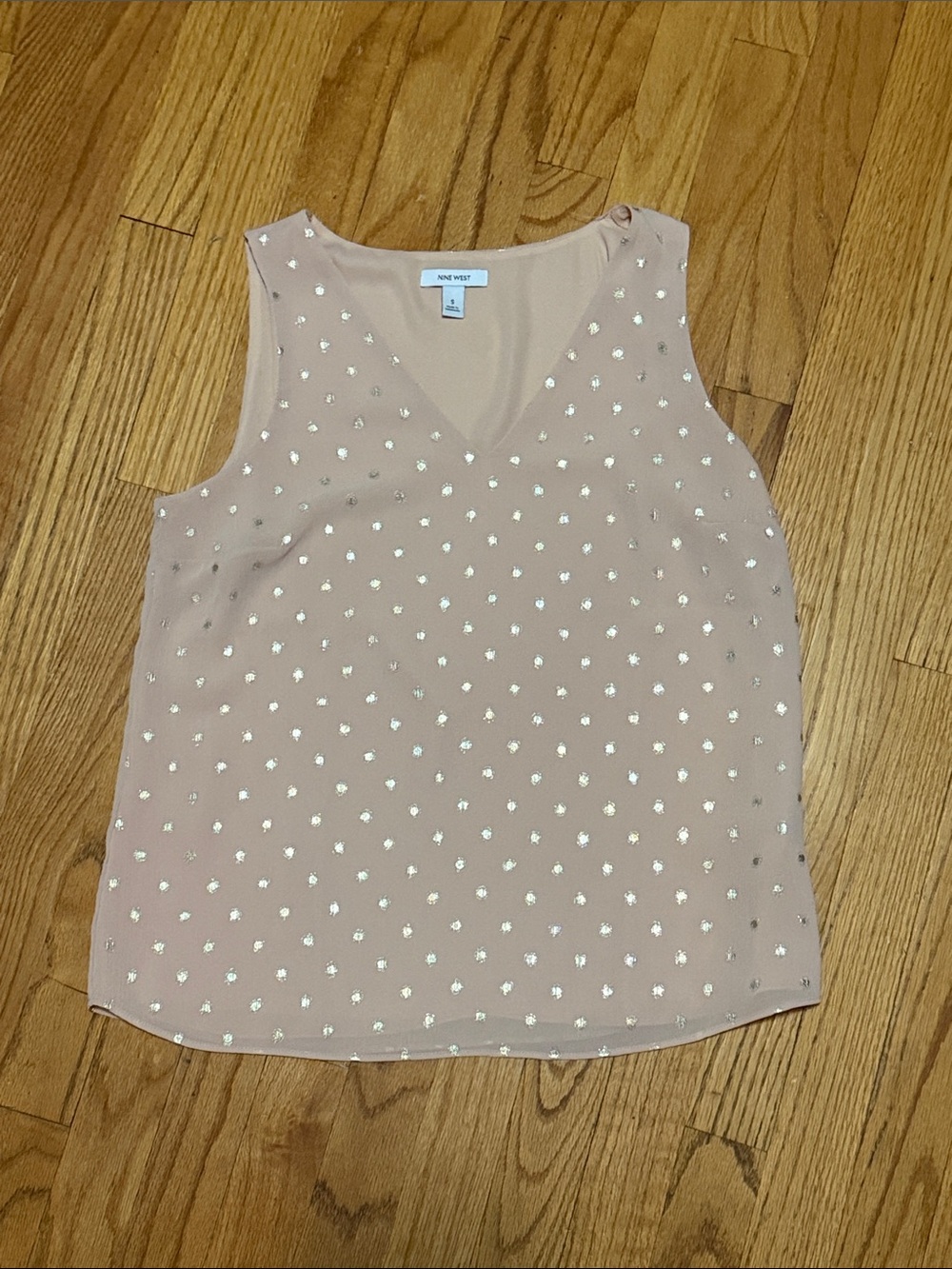 Nine West Blush Pink V-Neck Sleeveless Tank with Metallic Dot Accents